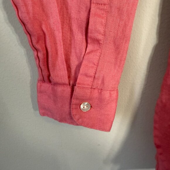 J. Jill Love Linen Long Sleeve Button Down Shirt Blouse Women's Medium Pink - Picture 8 of 12